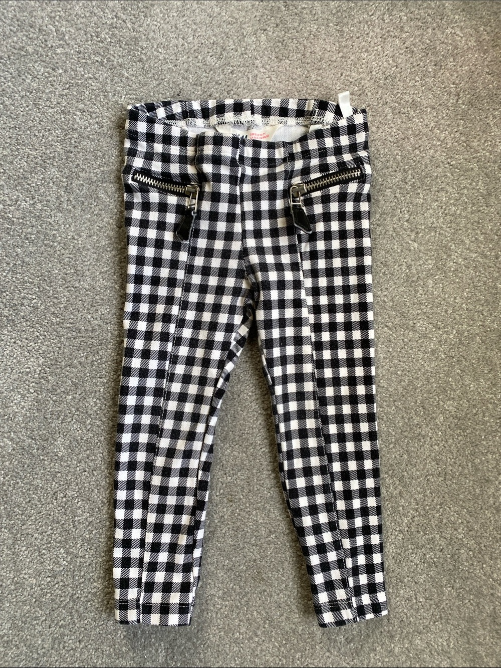 H&M Black & White Gingham Girls' Leggings with Front Zip Accents